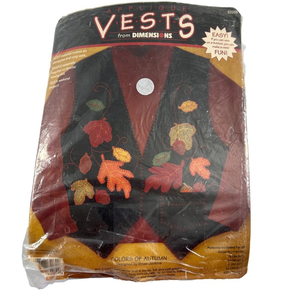 Dimensions Applique Vest Fall Leaves Colors of Autumn S-XXL Kit Felt Embroidery